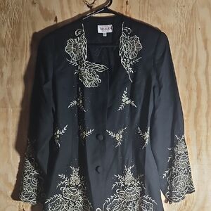 Elegant Black Blazer with Gold Embroidery